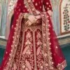 Maroon Velvet Embroidered Resham Umbrella Lehenga Wedding Wear
