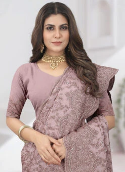 Mauve Chinon Embroidered Saree Party Wear -Deals Chic Lehenga Store mauve chinon embroidered saree sasun1917 b
