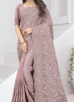 Mauve Chinon Embroidered Saree Party Wear