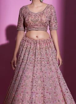 Mauve Georgette Thread N Sequins Umbrella Lehenga Wedding Wear