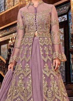 Mauve Art Silk A Line Lehenga Wedding Wear
