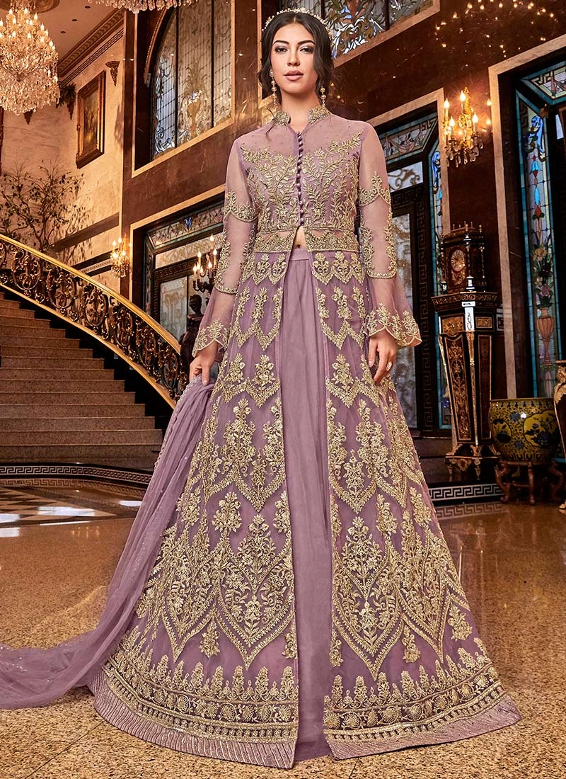Mauve Art Silk A Line Lehenga Wedding Wear 3 Mauve Art Silk A Line Lehenga Wedding Wear - Image 3