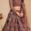 Mauve Net Embroidered N Stones Umbrella Lehenga Wedding Wear