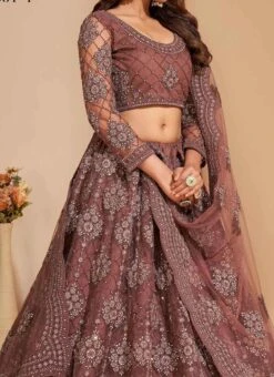 Mauve Net Embroidered N Stones Umbrella Lehenga Wedding Wear