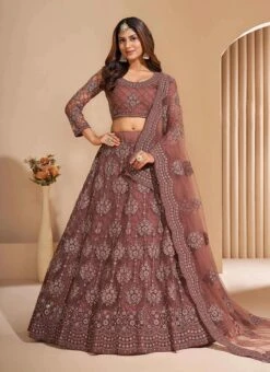 Mauve Net Embroidered N Stones Umbrella Lehenga Wedding Wear -Deals Chic Lehenga Store mauve net embroidered n stones umbrella lehenga ghsak42921004i u