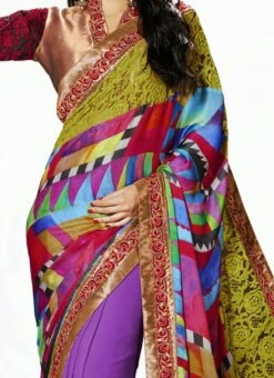 Modish Purple N Multicolor Half N Half Saree Party Wear
