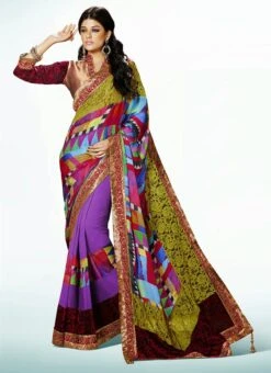 Modish Purple N Multicolor Half N Half Saree Party Wear -Deals Chic Lehenga Store modish purple n multicolor half n half saree sasmv9313 u