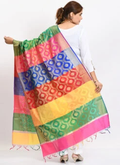Multicolor Banarasi Silk Weaving Dupatta Work Wear -Deals Chic Lehenga Store multicolor banarasi silk weaving dupatta dpdmimfd100 b