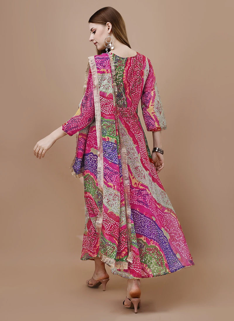 Multicolor Faux Georgette Digital Print Fit And Flare Dress After Six Wear 4 Multicolor Faux Georgette Digital Print Fit And Flare Dress After Six Wear - Image 4