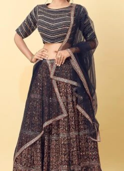 Multicolor Printed Embroidery Georgette Lehenga Festive Wear