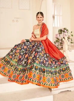 Multicolor Rera Silk Digital Printed Lehenga Choli Party Wear -Deals Chic Lehenga Store multicolor rera silk digital printed lehenga choli ghsom132 b