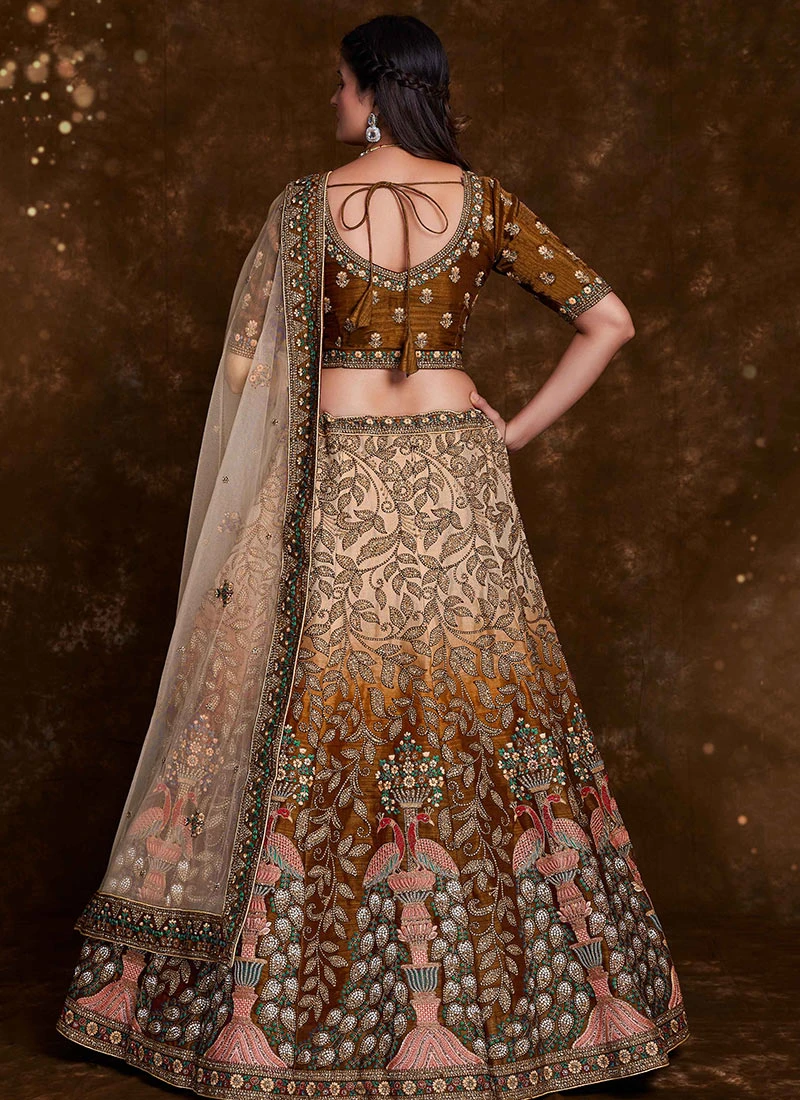 Multicoloured Art Silk Embroidered Stones Umbrella Lehenga Wedding Wear 4 Multicoloured Art Silk Embroidered Stones Umbrella Lehenga Wedding Wear - Image 4