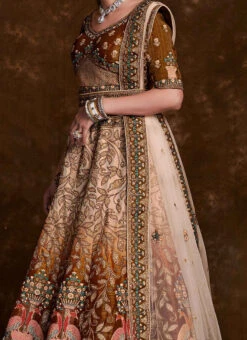 Multicoloured Art Silk Embroidered Stones Umbrella Lehenga Wedding Wear