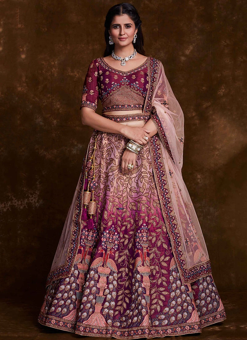 Multicoloured Art Silk EmbroideredUmbrella Lehenga Wedding Wear 3 Multicoloured Art Silk EmbroideredUmbrella Lehenga Wedding Wear - Image 3