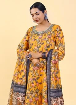 Mustard Art Silk Printed Gown After Six Wear -Deals Chic Lehenga Store mustard art silk printed gown bgwrsuf705 b