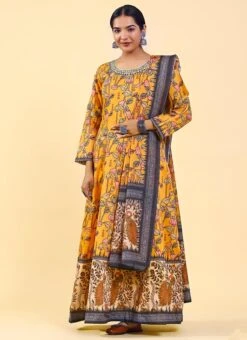 Mustard Art Silk Printed Gown After Six Wear -Deals Chic Lehenga Store mustard art silk printed gown bgwrsuf705 u