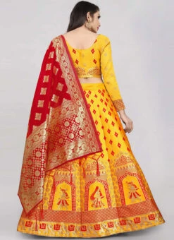 Mustard Banarasi Silk Brocade Work A Line Lehenga Choli Festive Wear -Deals Chic Lehenga Store mustard banarasi silk brocade work a line lehenga choli ghsommr2590 b