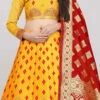 Mustard Banarasi Silk Brocade Work A Line Lehenga Choli Festive Wear