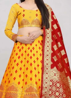 Mustard Banarasi Silk Brocade Work A Line Lehenga Choli Festive Wear