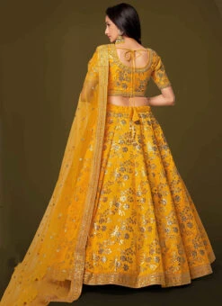 Mustard Art Silk Embroidered Umbrella Lehenga Party Wear -Deals Chic Lehenga Store mustard color art silk embroidered umbrella lehenga ghska46427811 b