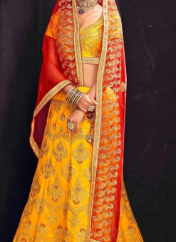 Mustard Color Art Silk Embroidery A Line Lehenga Party Wear