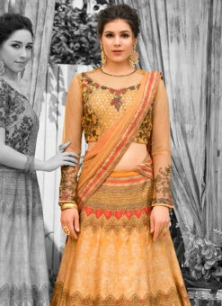 Mustard Digital Printed Umbrella Lehenga Wedding Wear -Deals Chic Lehenga Store mustard digital printed umbrella lehenga ghsjssbsl703a b