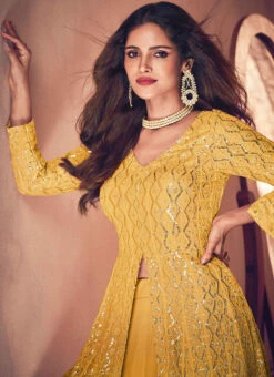 Mustard Faux Georgette Sequins Work Umbrella Lehenga Party Wear -Deals Chic Lehenga Store mustard faux georgette sequins work umbrella lehenga ghska4553123q b