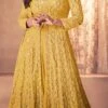 Mustard Faux Georgette Sequins Work Umbrella Lehenga Party Wear