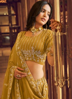 Mustard Georgette Embroidered N Sequins Umbrella Lehenga Party Wear -Deals Chic Lehenga Store mustard georgette embroidered n sequins umbrella lehenga ghsira031602 b