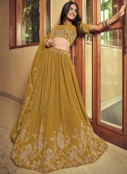 Mustard Georgette Embroidered N Sequins Umbrella Lehenga Party Wear -Deals Chic Lehenga Store mustard georgette embroidered n sequins umbrella lehenga ghsira031602 u