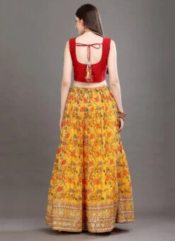 Mustard Pure Georgette Printed Umbrella Lehenga Skirt Party Wear -Deals Chic Lehenga Store mustard pure georgette printed umbrella lehenga skirt ghjkscb5252 b