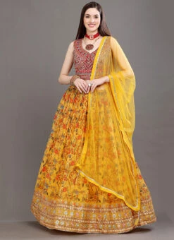 Mustard Pure Georgette Printed Umbrella Lehenga Skirt Party Wear -Deals Chic Lehenga Store mustard pure georgette printed umbrella lehenga skirt ghjkscb5252 u