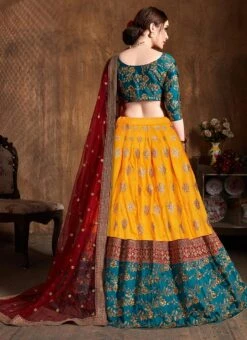 Mustard Yellow Benarasi Silk Embroidered Umbrella Lehenga Party Wear -Deals Chic Lehenga Store mustard yellow benarasi silk embroidered umbrella lehenga ghsprf3663 b