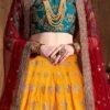 Mustard Yellow Benarasi Silk Embroidered Umbrella Lehenga Party Wear