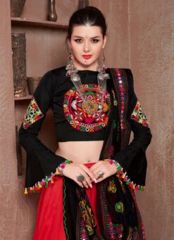 Navaratri Coral Red Cotton Embroidered Chaniya Choli Party Wear 7 Navaratri Coral Red Cotton Embroidered Chaniya Choli Party Wear -Deals Chic Lehenga Store navaratri coral red cotton embroidered chaniya choli ghsomr8002 b