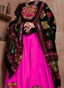 Hot Pink Taffeta Silk Embroidered Chaniya Choli Party Wear