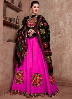 Hot Pink Taffeta Silk Embroidered Chaniya Choli Party Wear -Deals Chic Lehenga Store navaratri hot pink cotton embroidered chaniya choli ghsom8002b u