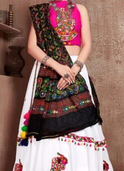 Navaratri White Cotton Embroidered Chaniya Choli Party Wear