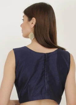 Navy Blue Art Dupion Silk Resham Embroidered Blouse Festive Wear -Deals Chic Lehenga Store navy blue art dupion silk resham embroidered blouse bldiw18 b