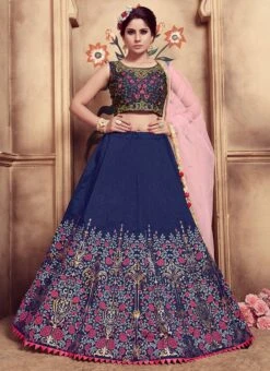 Navy Blue Art Silk A Line Lehenga Party Wear -Deals Chic Lehenga Store navy blue art silk a line lehenga ghsprp8745 u