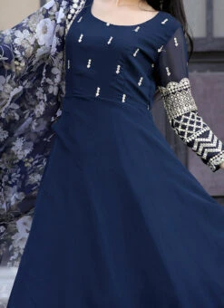 Navy Blue Art Silk Embroidered Anarkali Suit Party Wear
