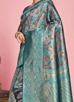 Rama Blue Art Silk Kancheepuram Saree Festive Wear