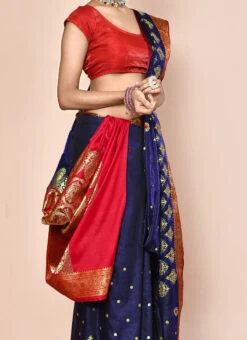 Navy Blue Art Silk Zari Sari Party Wear