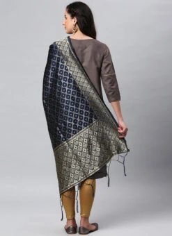 Navy Blue Benarasi Silk Jacquard Woven Dupatta Festive Wear -Deals Chic Lehenga Store navy blue benarasi silk jacquard woven dupatta dpsli1402105blu b