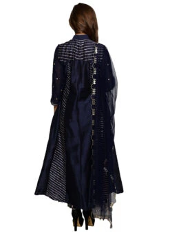 Navy Blue Cotton Silk Anarkali Suit Party Wear -Deals Chic Lehenga Store navy blue cotton silk anarkali suit sldsnsyd401 b