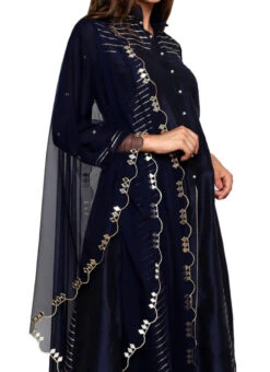 Navy Blue Cotton Silk Anarkali Suit Party Wear