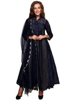 Navy Blue Cotton Silk Anarkali Suit Party Wear -Deals Chic Lehenga Store navy blue cotton silk anarkali suit sldsnsyd401 u