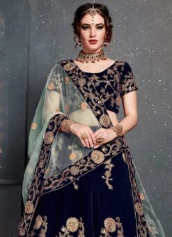 Navy Blue Embroidered A Line Lehenga Wedding Wear -Deals Chic Lehenga Store navy blue embroidered a line lehenga ghmkns7201 b