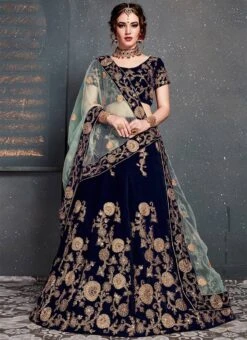 Navy Blue Embroidered A Line Lehenga Wedding Wear -Deals Chic Lehenga Store navy blue embroidered a line lehenga ghmkns7201 u