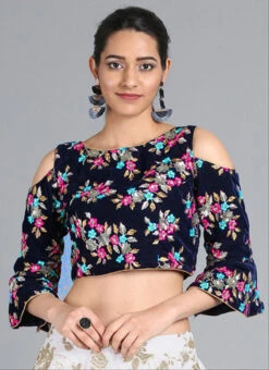 Navy Blue Embroidered Velvet Blouse Party Wear -Deals Chic Lehenga Store navy blue embroidered velvet blouse BLBS02305251 u